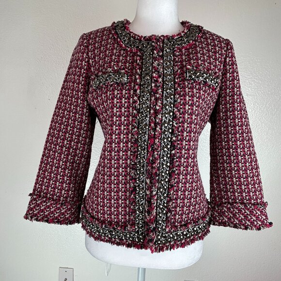 Ellen Tracy Wome's Pink Tweed Embellished Blazer  Size 2 - Picture 1 of 13